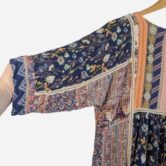 Sundance My Favorite Dress Patchwork Floral Boho Mini Navy Coral Medium - Picture 7 of 8